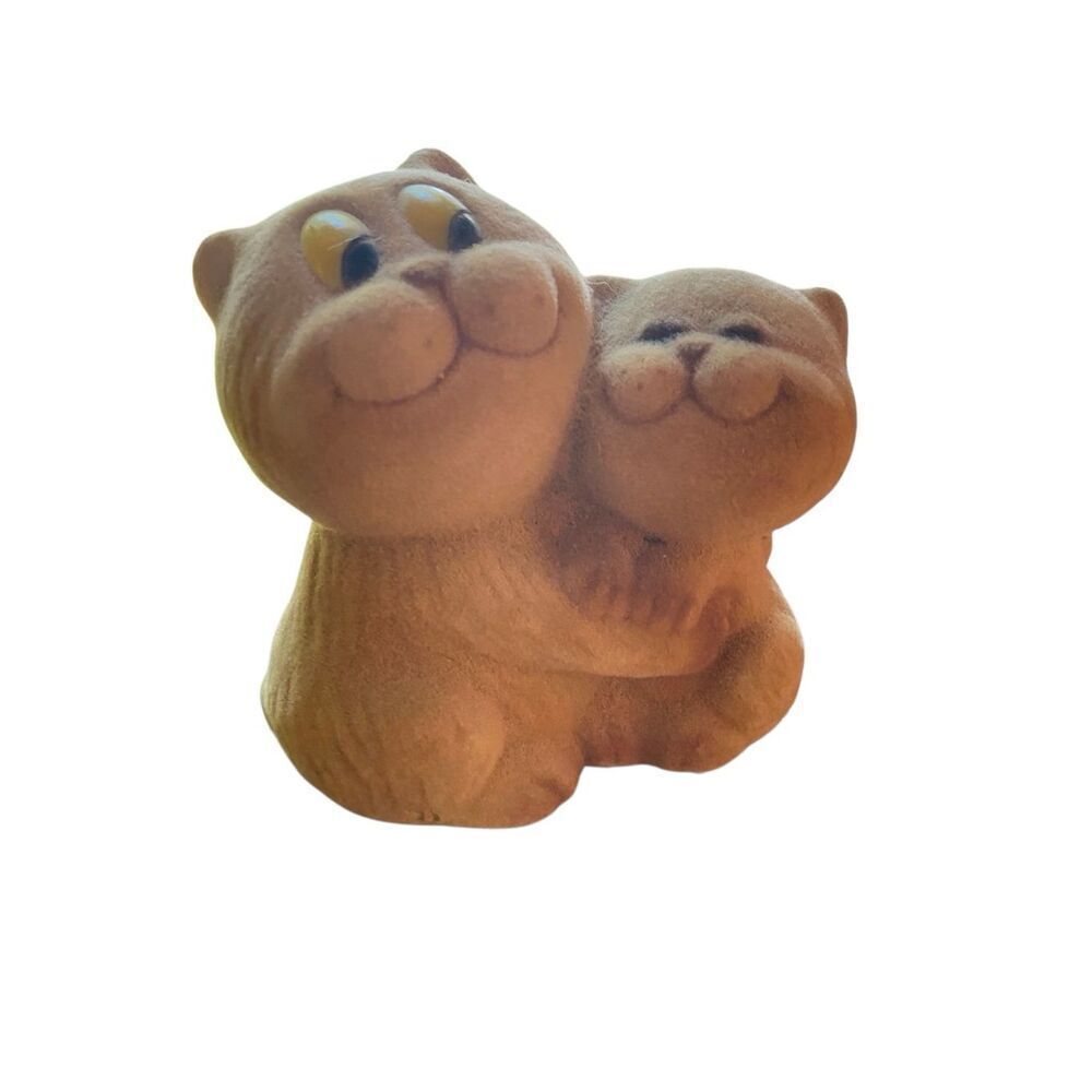 Vintage flocked cats coin bank MCM fuzzy cute vtg decor cat lady